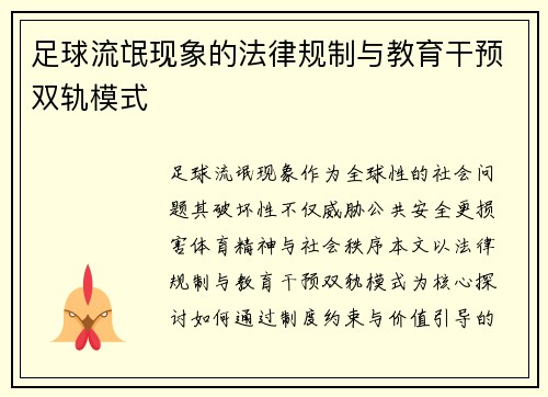 足球流氓现象的法律规制与教育干预双轨模式