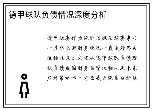德甲球队负债情况深度分析