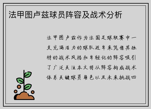 法甲图卢兹球员阵容及战术分析