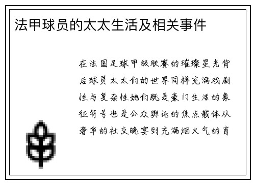 法甲球员的太太生活及相关事件